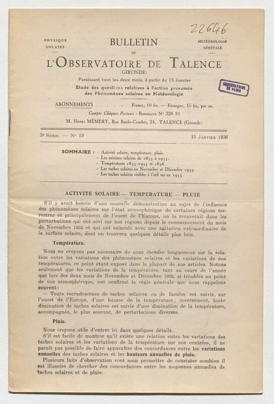 (1936) Bulletin de l'Observatoire de Talence, 3e série