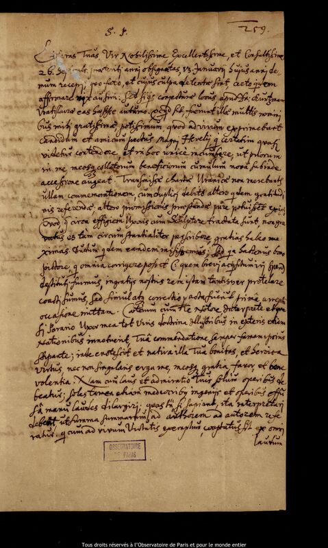 Lettre d'Elias Crätschmair à Jan Heweliusz, Byczyna, 18 août 1651