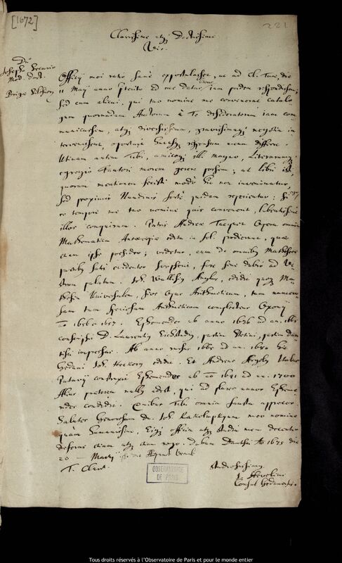 Lettre de Jan Heweliusz à Joseph Securius, Gdansk, 20 mars 1675