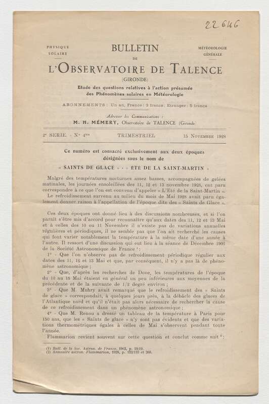 (1928) Bulletin de l'Observatoire de Talence, 2e série