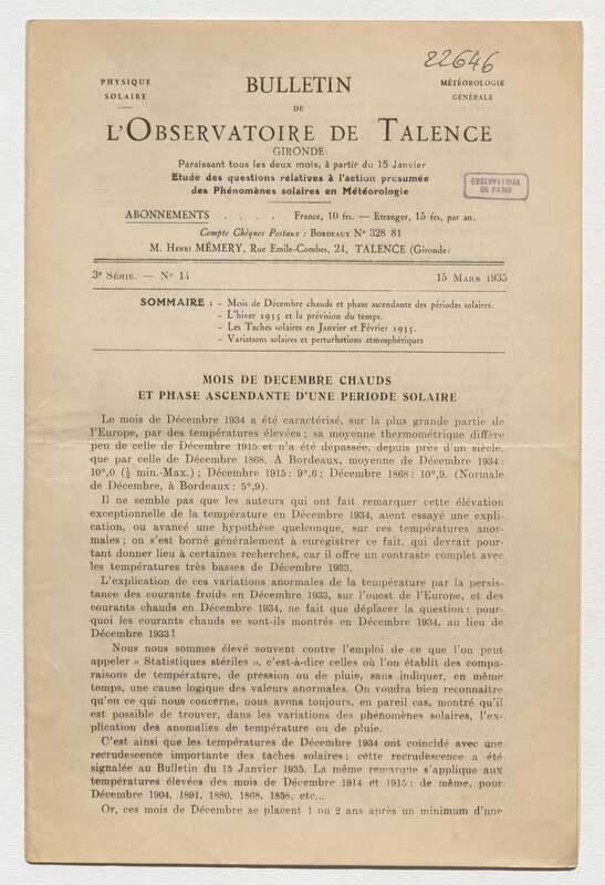 (1935) Bulletin de l'Observatoire de Talence, 3e série