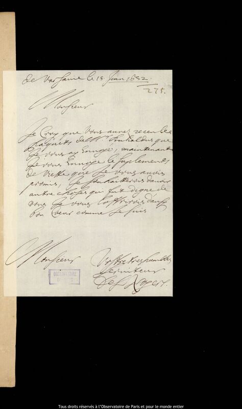 Lettre de Pierre Des Noyers à Jan Heweliusz, Varsovie, 15 juin 1652