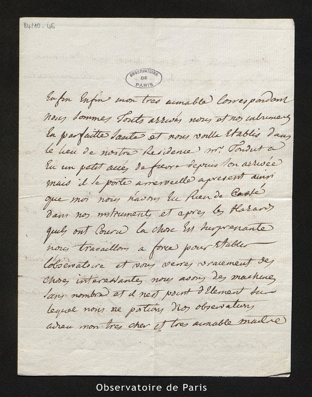 Lettre de Foulquier à Cassini [III ou IV], Basse Terre le 11 mai 1782