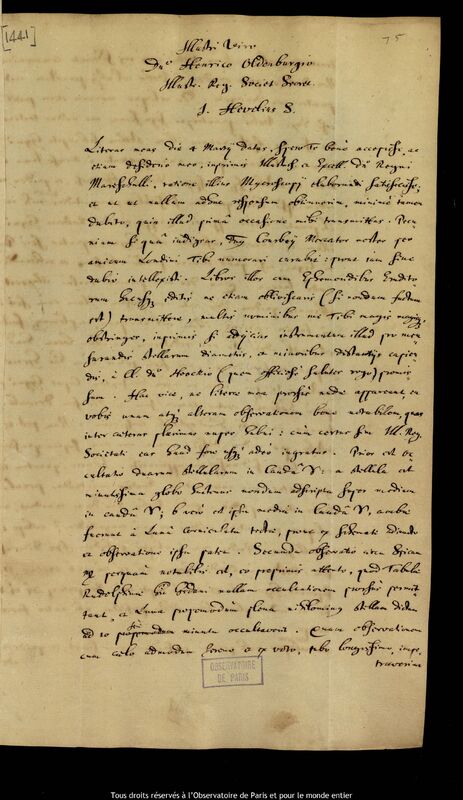 Lettre de Jan Heweliusz à Henry Oldenburg, Gdansk, 1er mai 1671