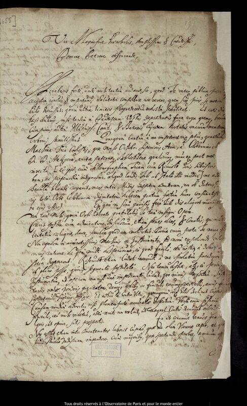 Lettre de Gottlieb Balduin à Jan Heweliusz, Ratisbonne, 1er mai 1674