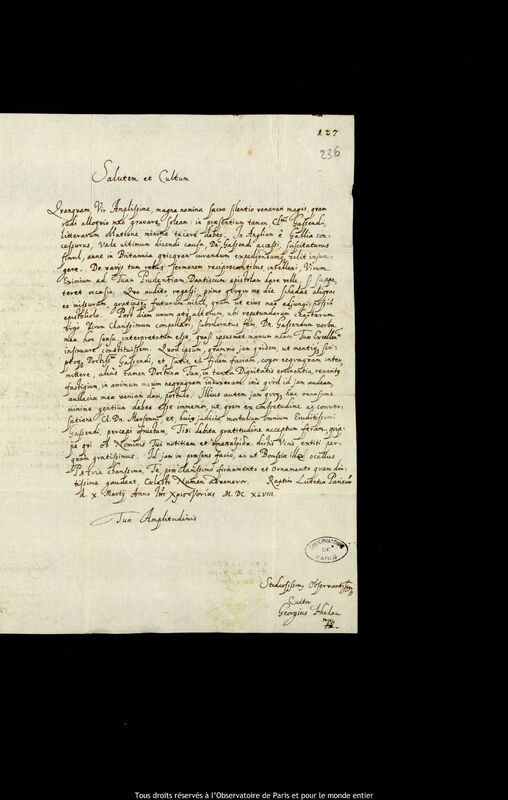 Lettre de Georg Fehlau à Jan Heweliusz, Paris, 10 mars 1648