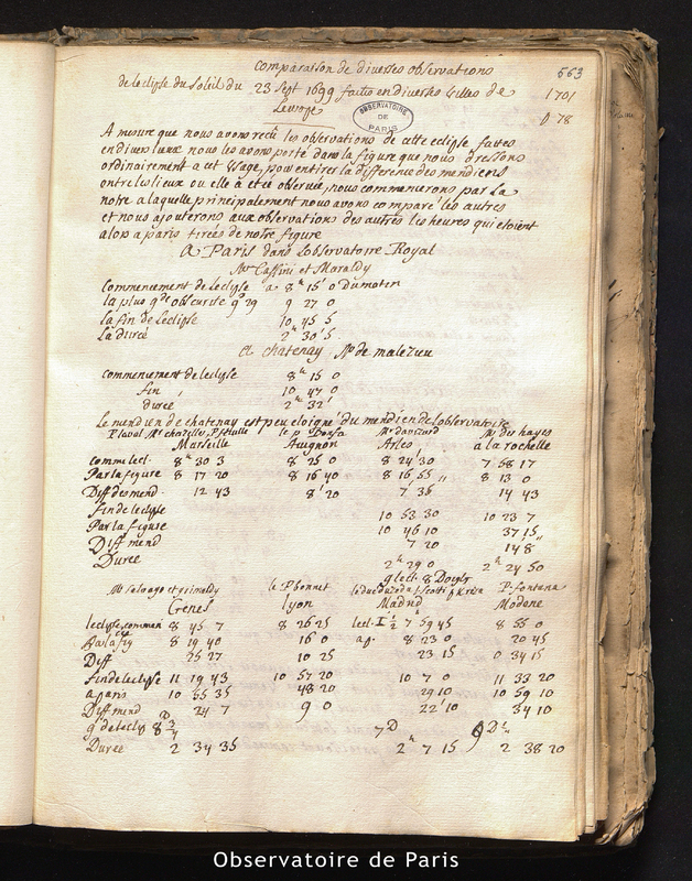 Comparaison de diverses observations de l'éclipse du Soleil du 23 Sept. 1699 faites en diverses villes de l'Europe