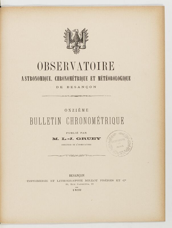 (1899) Observatoire astronomique, chronométrique et météorologique de Besançon