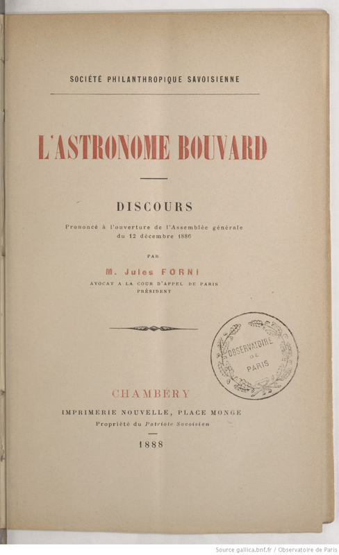 L'astronome Bouvard, discours prononcé à l'ouverture de l'Assemblée générale du 12 décembre 1886