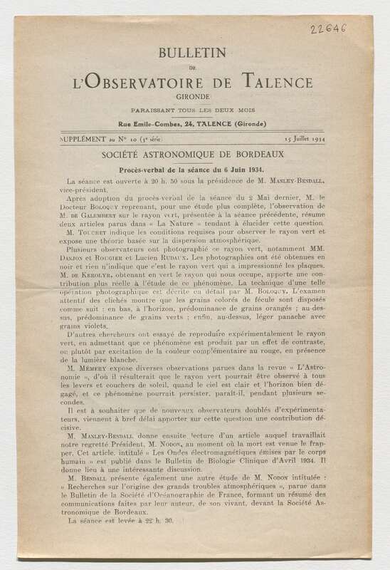 (1934) Bulletin de l'Observatoire de Talence, 3e série