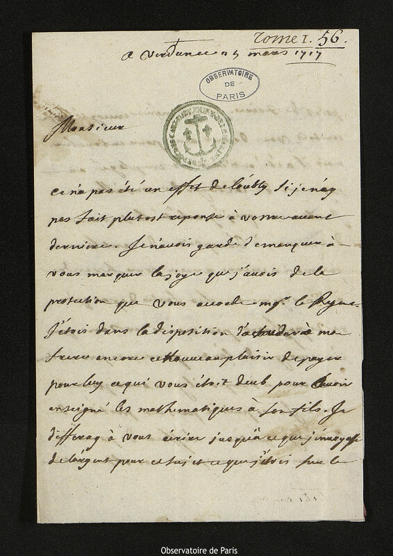 Lettre de Charles Teinturier à Joseph-Nicolas Delisle, Verdun, 5 mars 1717