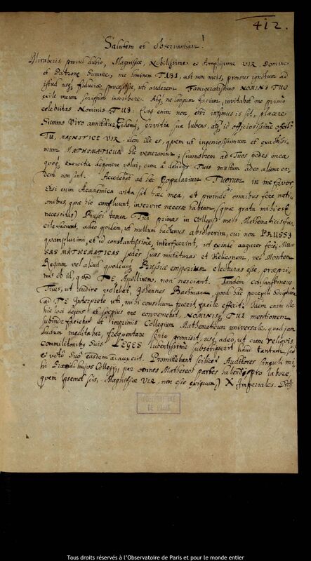 Lettre d'Aegidius Strauch à Jan Heweliusz, Wittenberg, 31 juillet 1654