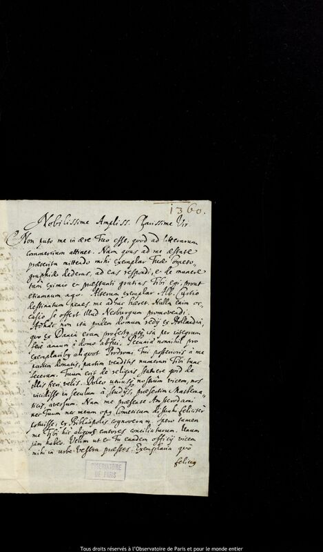 Lettre de Stanislaw Lubieniecki à Jan Heweliusz, Altona (Hambourg), 12 mars 1669