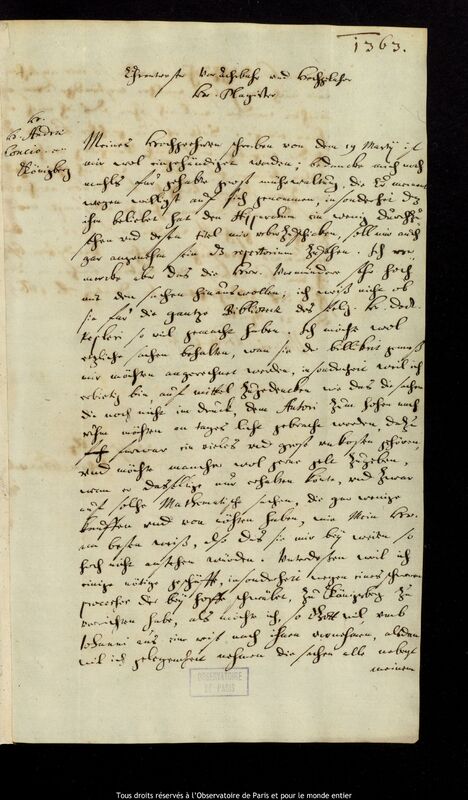 Lettre de Jan Heweliusz à Andreas Concius, Gdansk, 21 avril 1669