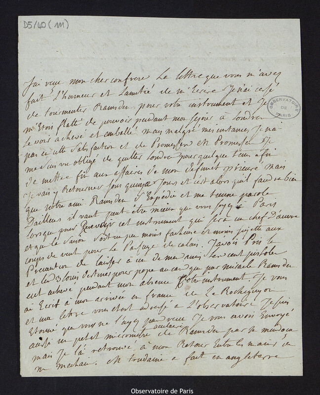 Lettre à Cassini IV, le 25 janvier 1792