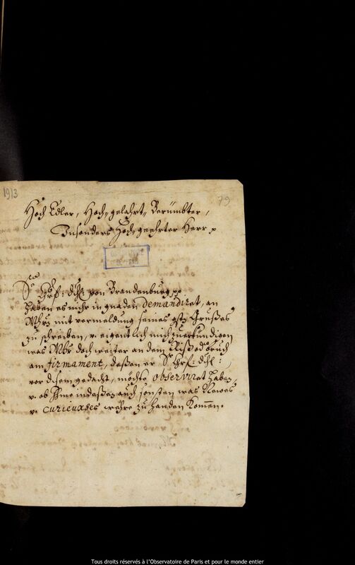 Lettre de Georg Möller à Jan Heweliusz, Kaliningrad, 21 février 1679