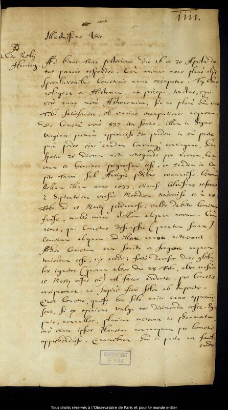 Lettre de Jan Heweliusz à Stanislaw Lubieniecki, Gdansk, 22 mai 1666