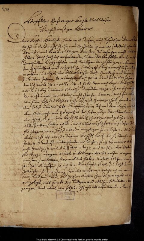 Lettre de Johann Bensheimer à Jan Heweliusz, Dresde, 7 mai 1676