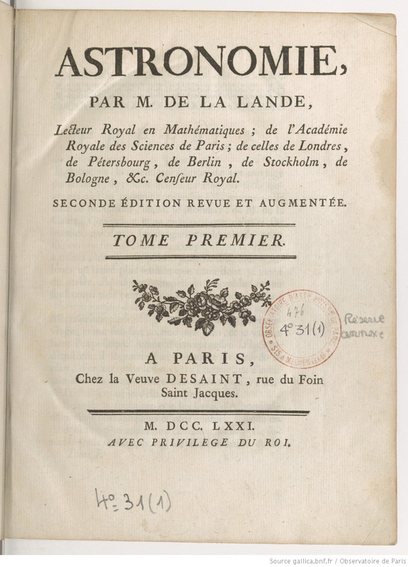 Astronomie, seconde édition, tome premier