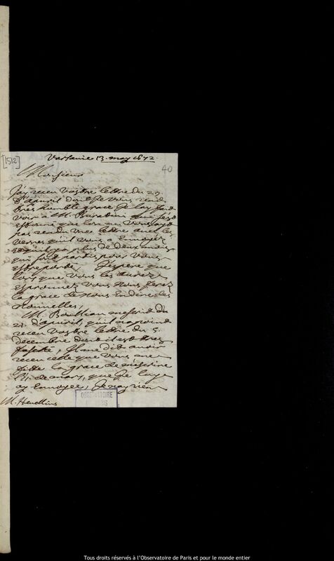 Lettre de Pierre Des Noyers à Jan Heweliusz, Varsovie, 13 mai 1672