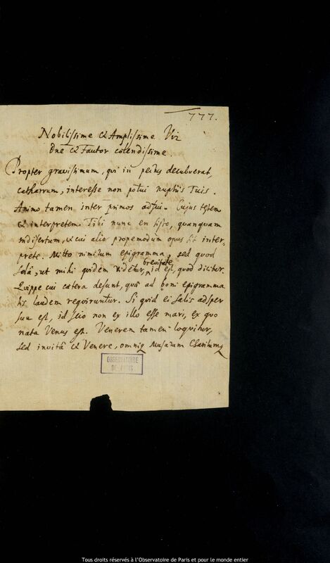 Lettre de Joachim Pastorius à Jan Heweliusz, Gdansk, 8 janvier 1663