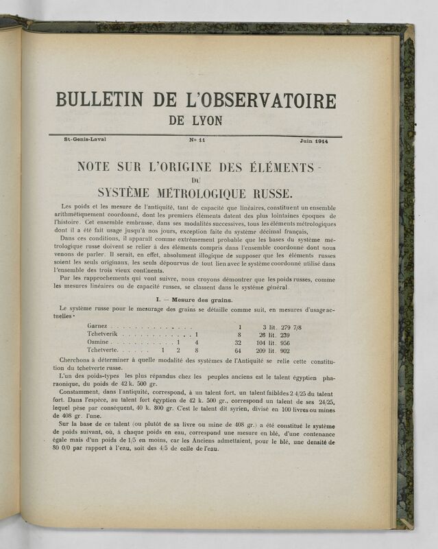 (1914) Bulletin de l'Observatoire de Lyon