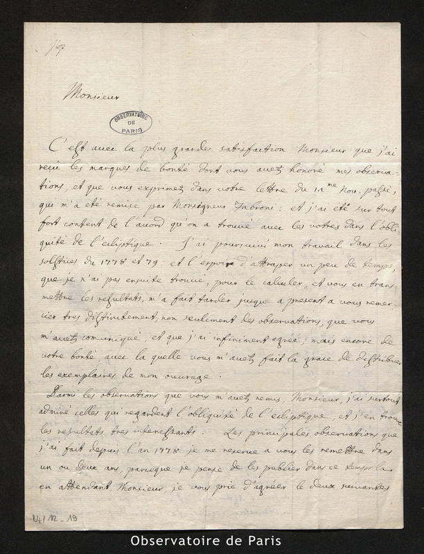 Lettre de Slop à Cassini IV, en [1778]