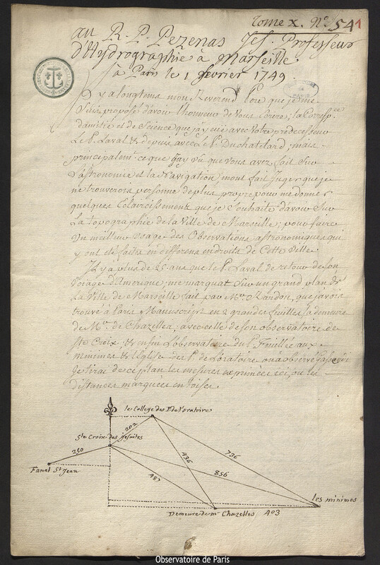 Lettre de Joseph-Nicolas Delisle à Esprit Pezenas, Paris, 1 février 1749