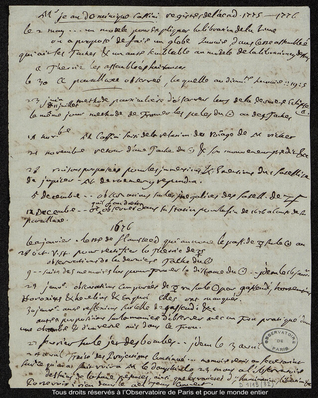 Notes prises sur les registres de l’Académie des Sciences, 1676, 1678, 1775-1776 (?)