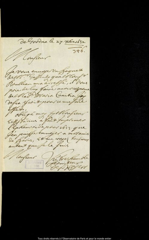 Lettre de Pierre Des Noyers à Jan Heweliusz, Grodno, 27 décembre 1652