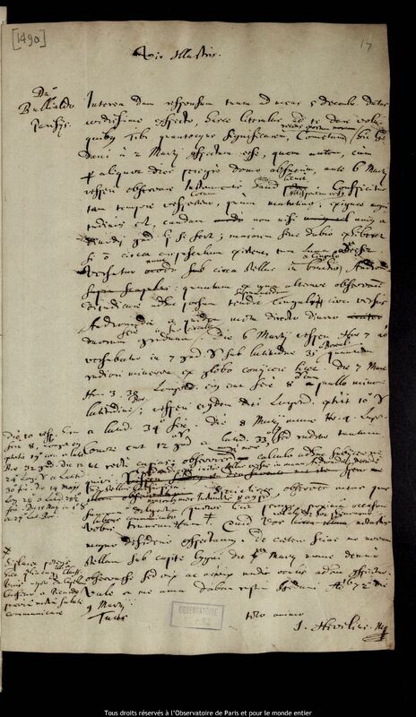 Lettre de Jan Heweliusz à Ismaël Boulliau, Gdansk, 9 mars 1672