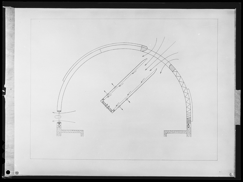 Vue en coupe de la coupole du télescope de 193cm de l'Observatoire de Haute-Provence montrant les systèmes de ventilation de la coupole et du télescope - Observatoire de Haute-Provence (titre forgé)