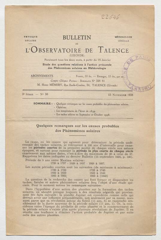 (1938) Bulletin de l'Observatoire de Talence, 3e série