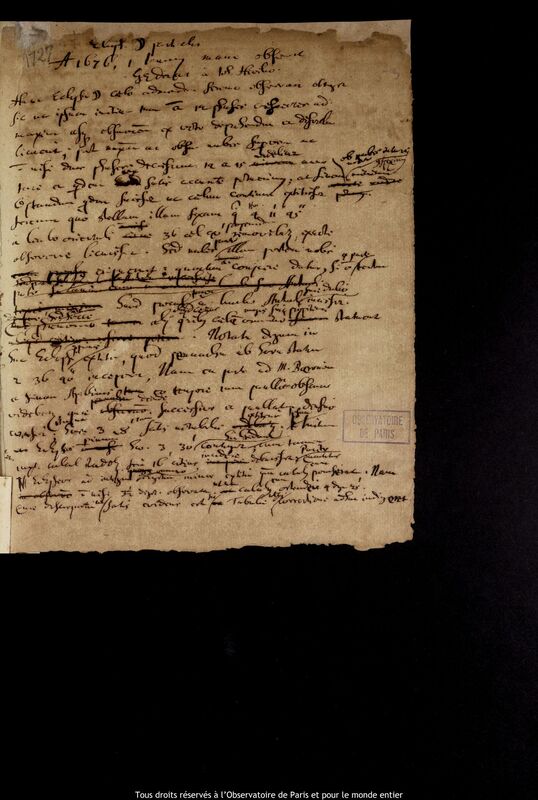 Texte manuscrit de Jan Heweliusz, Gdansk, 1er janvier 1676