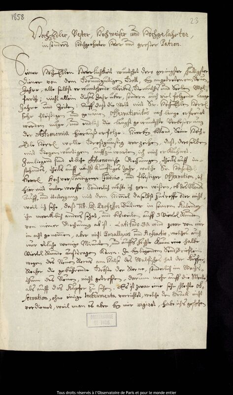 Lettre de Gottfried Kirch à Jan Heweliusz, Leipzig, 12 janvier 1678