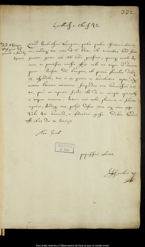 Lettre de Jan Heweliusz à Georg Wosegin, Gdansk, 21 janvier 1653