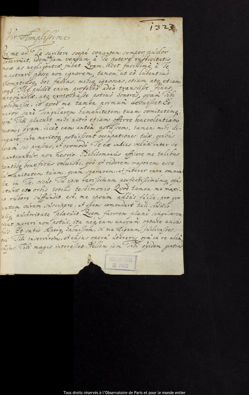 Lettre de Reinhold Fischer à Jan Heweliusz, Paris, 26 octobre 1668