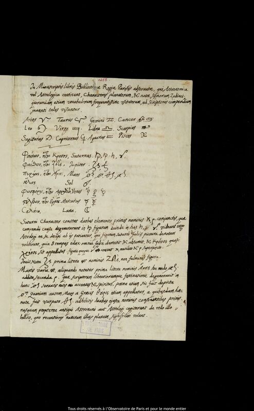 Texte manuscrit d'Ismaël Boulliau, Paris, 1er - 20 juillet 1662