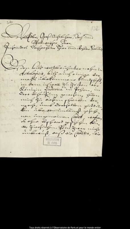 Lettre de Gerhard von Dönhoff à Jan Heweliusz, Schweigsten, 11 février 1681