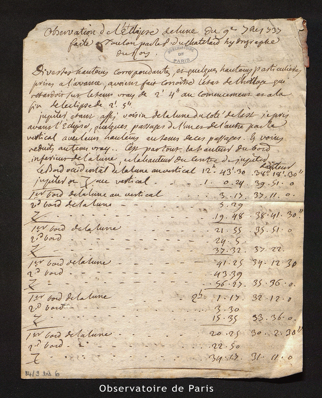 Lettre de Du Chatelard à Cassini, Toulon le 11 septembre 1737