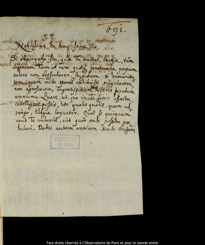 Lettre de Gottfried Zamel à Jan Heweliusz, Elblag, 1er août 1661