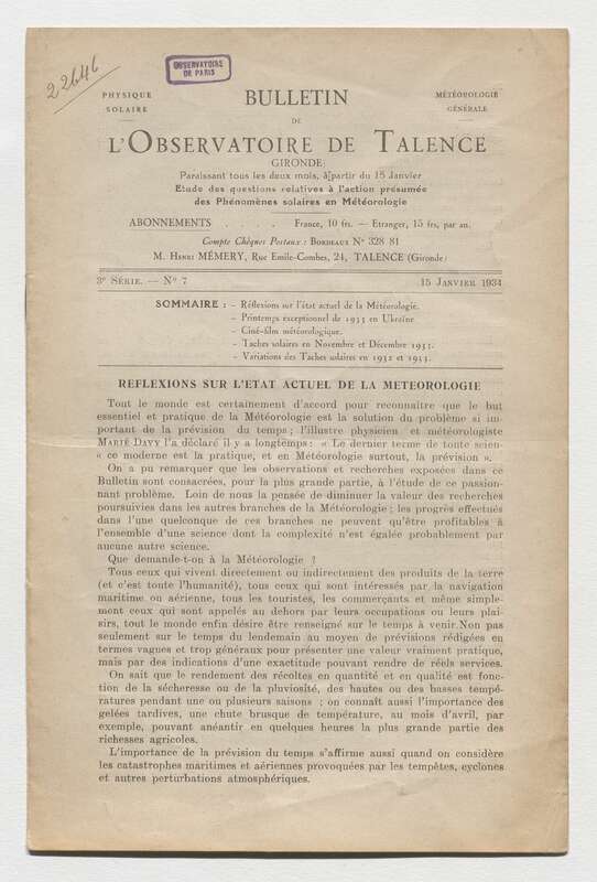 (1934) Bulletin de l'Observatoire de Talence, 3e série