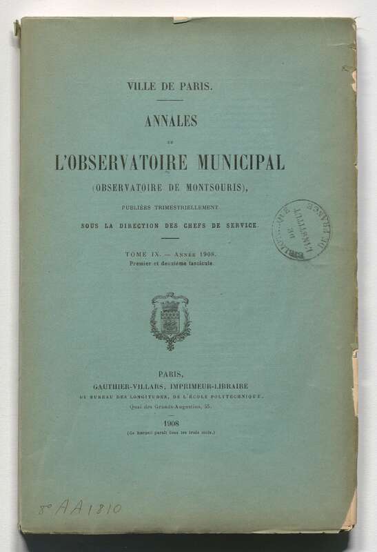 (1908) Annales de l'Observatoire municipal