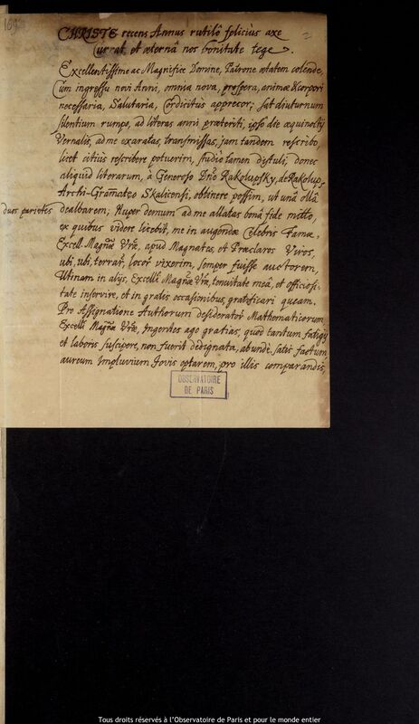 Lettre de Joseph Securius à Jan Heweliusz, Leszno, 6 janvier 1676