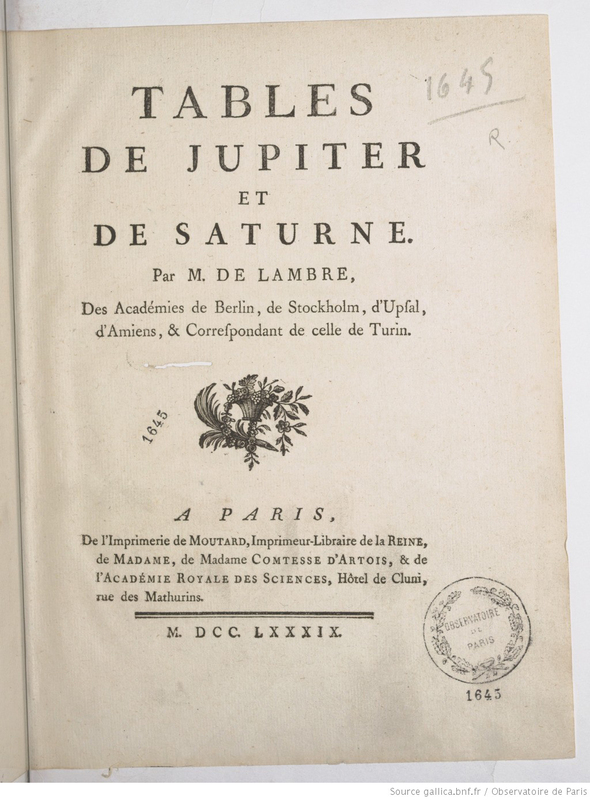 Tables de Jupiter et de Saturne