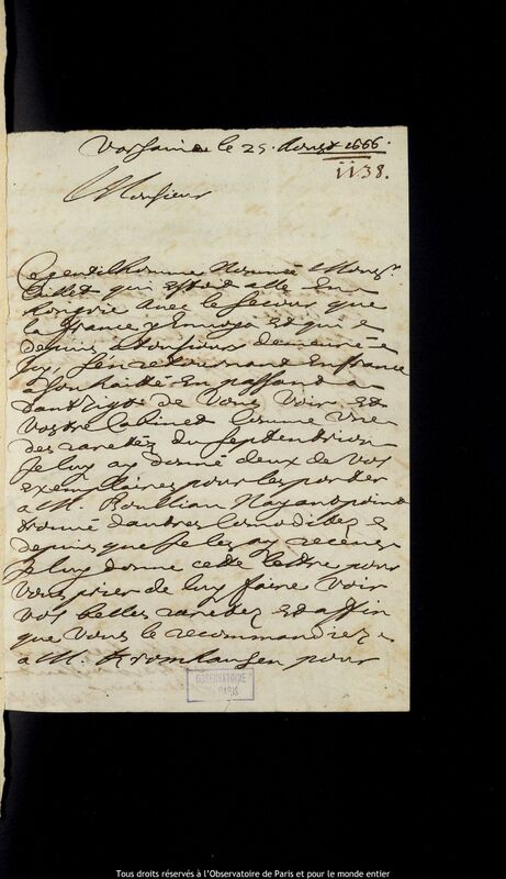 Lettre de Pierre Des Noyers à Jan Heweliusz, Varsovie, 25 août 1666