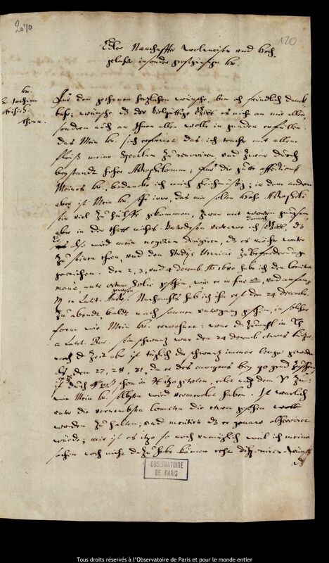 Lettre de Jan Heweliusz à Joachim Frisich, Gdansk, 15 janvier 1681