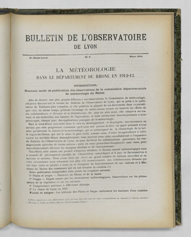 (1914) Bulletin de l'Observatoire de Lyon