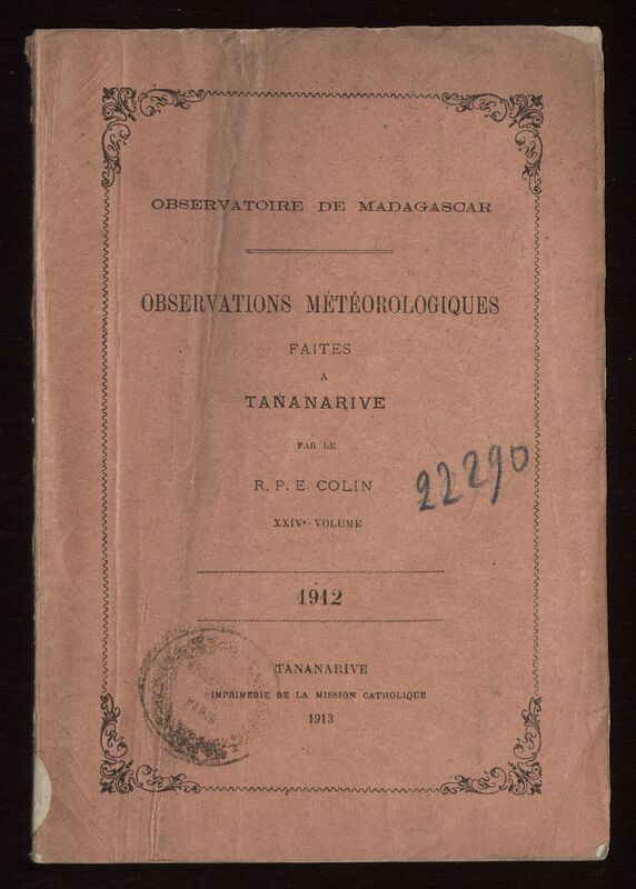 (1913) Observations météorologiques faites à Tananarive