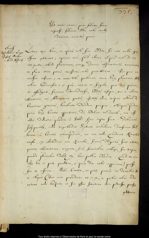 Lettre de Jan Heweliusz à Villum Lange, Gdansk, 21 janvier 1653